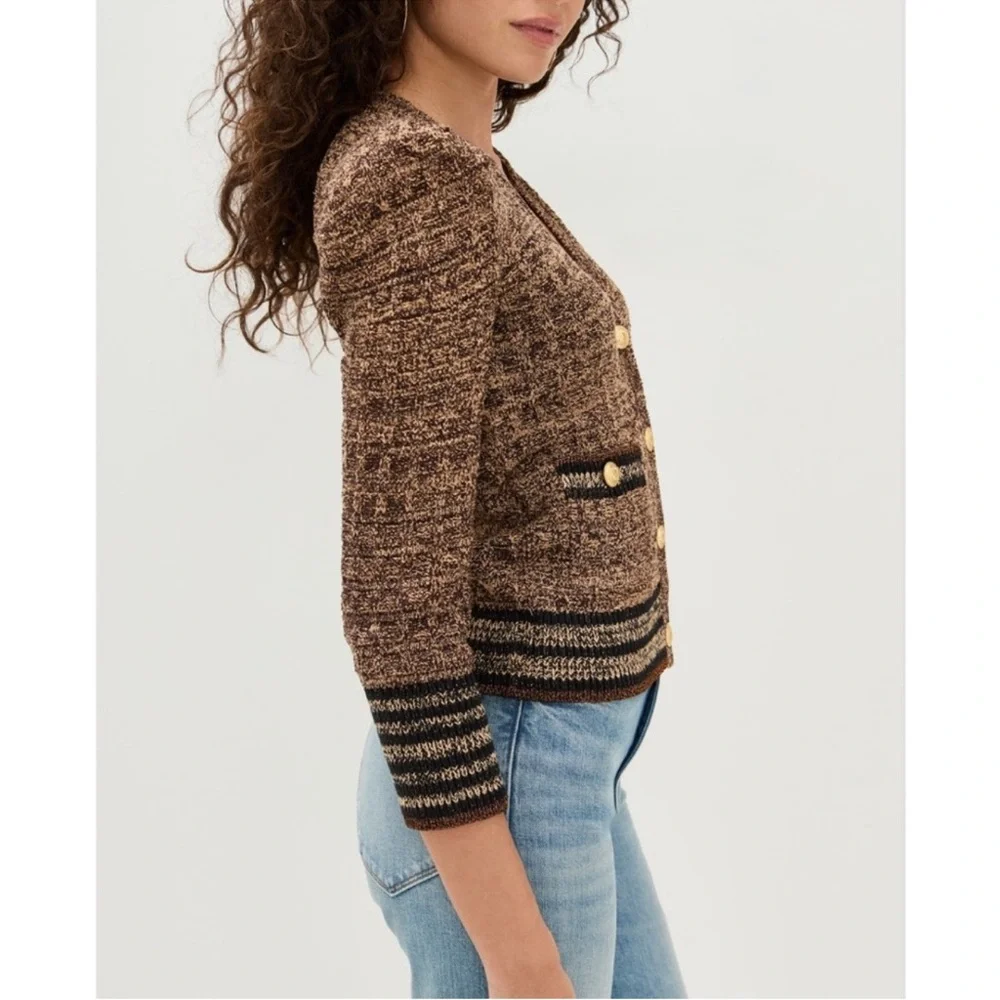 L'Agence Jenni Brown Puff Sleeve Cardigan - Picture 4 of 11